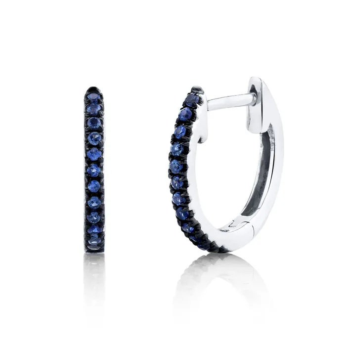 Meierotto Jewelers Earrings 14K White Gold Blue Sapphire Huggie Hoop Earrings