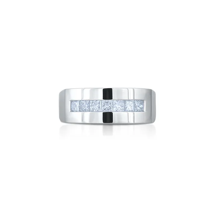 Mens Bands Rings Gents 14K White Gold Channel Princess Cut Diamond Band Mens Bands Rings Gents 14K White Gold Channel Princess Cut Diamond Band