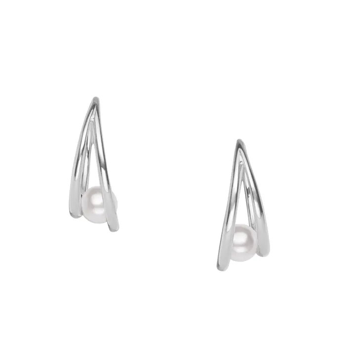Mikimoto 18K White Gold 6mm Cultured Akoya Pearl Hoop Earrings Mikimoto Earrings Mikimoto 18K White Gold 6mm Cultured Akoya Pearl Hoop Earrings Mikimoto Earrings