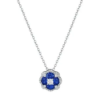 Necklaces 14K White Gold Diamond Sapphire Pendant Necklace Fana