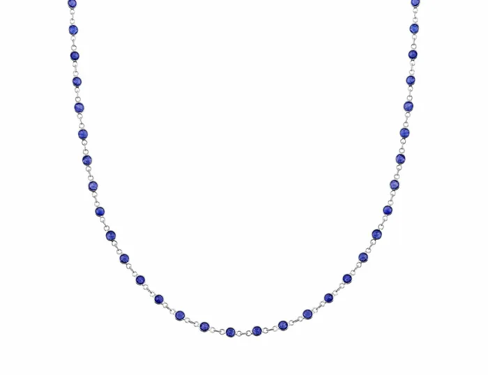 Necklaces 18k White Gold 7ct Sapphire Chain Necklace CJ Charles Jewelers