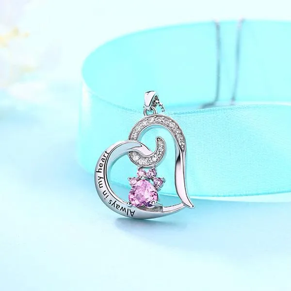 Necklaces Belbren Paw Print Birthstone Memorial Necklace Gift for Pet Lover Paw Print Necklace Personalized Pet Necklace