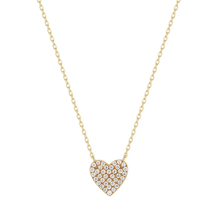 Necklaces Croghans Diamond Pav Heart 14K Yellow Gold Necklace
