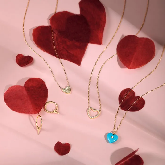 Necklaces Croghans Diamond Pav Heart 14K Yellow Gold Necklace