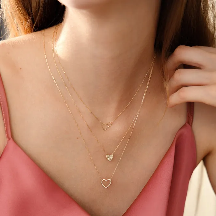 Necklaces Croghans Diamond Pav Heart 14K Yellow Gold Necklace