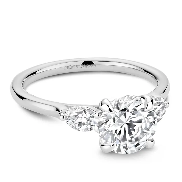 Noam Carver Rings 14K White Gold Three Stone Ring with Oval Diamond Sides Noam Carver Rings 14K White Gold Three Stone Ring with Oval Diamond Sides