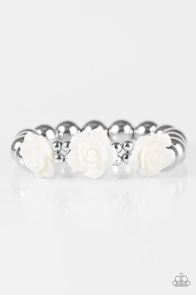 Paparazzi Bracelet What A FLEURt White Paparazzi Jewelry Bracelets