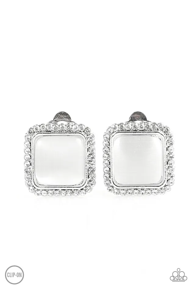 Paparazzi Earring Cinderella Chic White ClipOn Paparazzi Jewelry Earrings