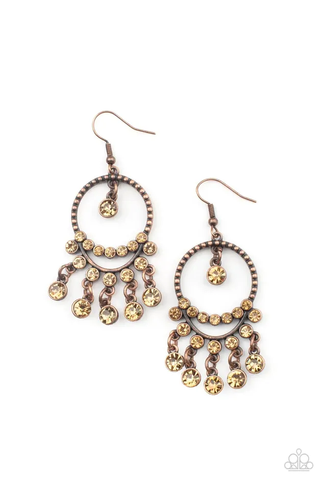 Paparazzi Earring Cosmic Chandeliers Copper Paparazzi Jewelry Earrings