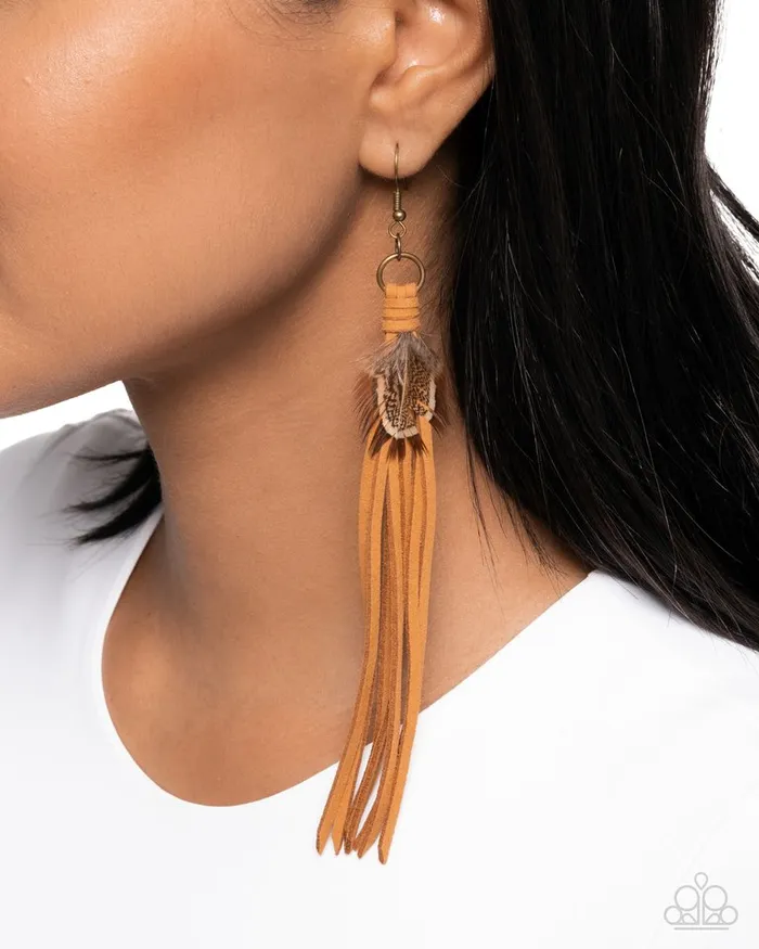 Paparazzi Earring Feathered Festivity Brass Paparazzi Jewelry Earrings