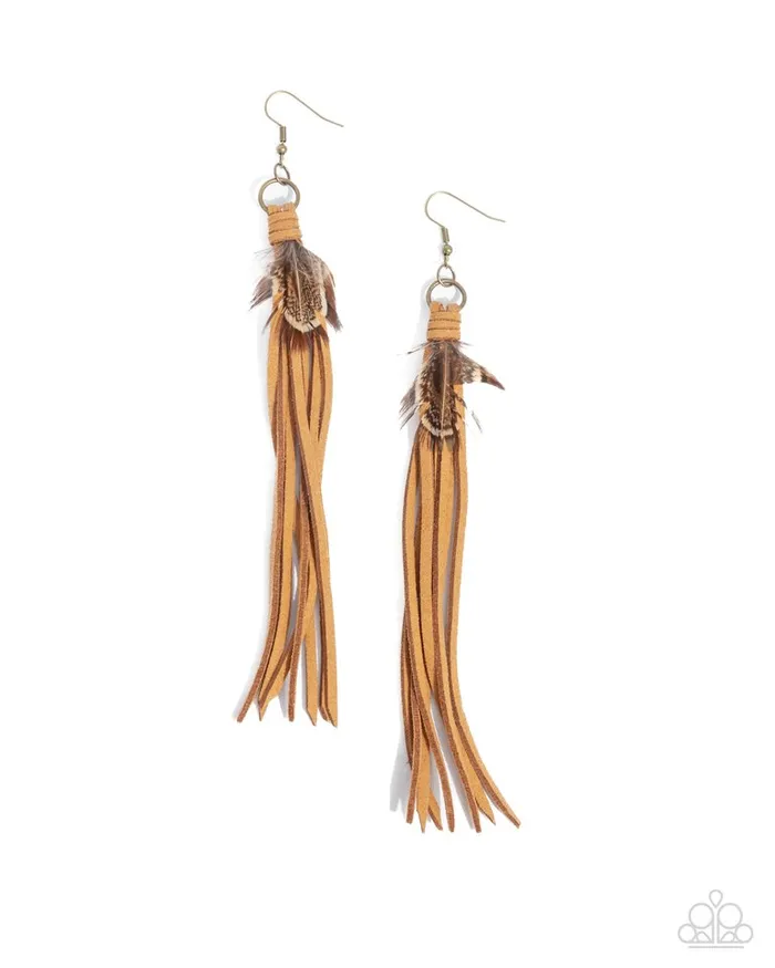 Paparazzi Earring Feathered Festivity Brass Paparazzi Jewelry Earrings