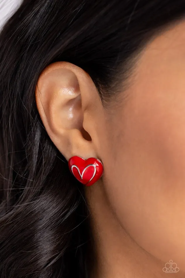 Paparazzi Earring Glimmering Love Red Paparazzi Jewelry Earrings
