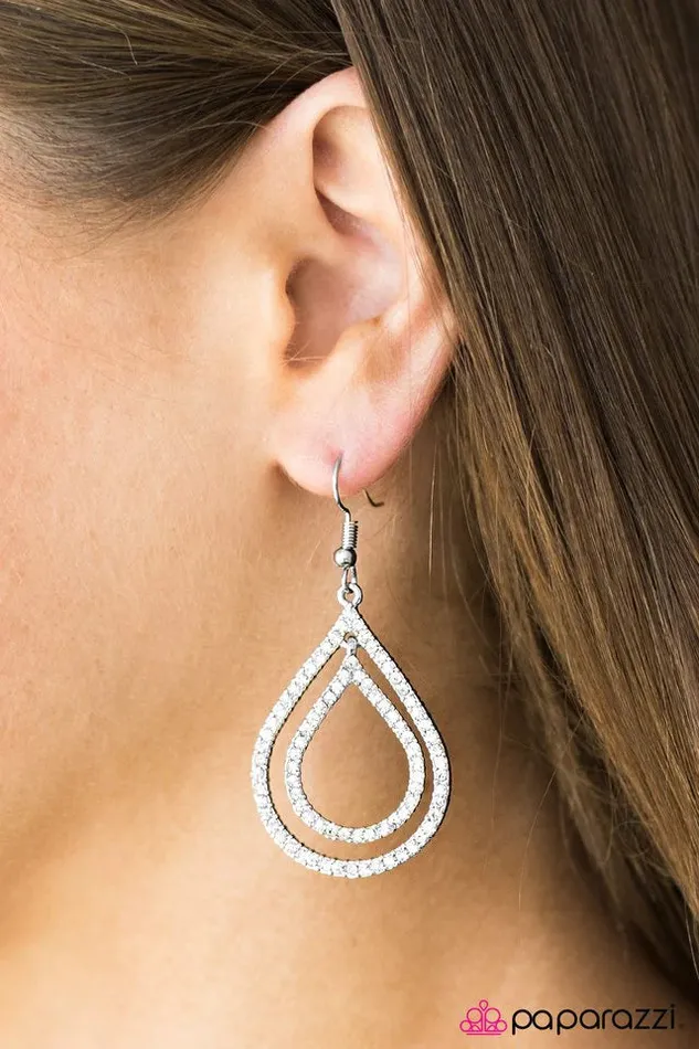 Paparazzi Earring Monsoon Sparkle White Paparazzi Jewelry Earrings