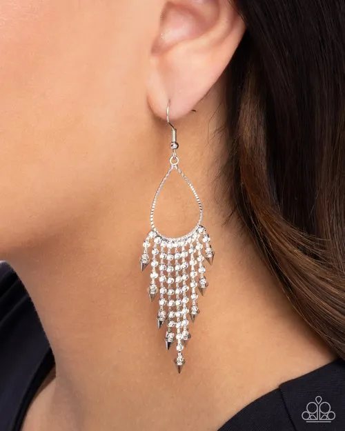 Paparazzi Earring Sharp Streaming White Paparazzi Jewelry Earrings