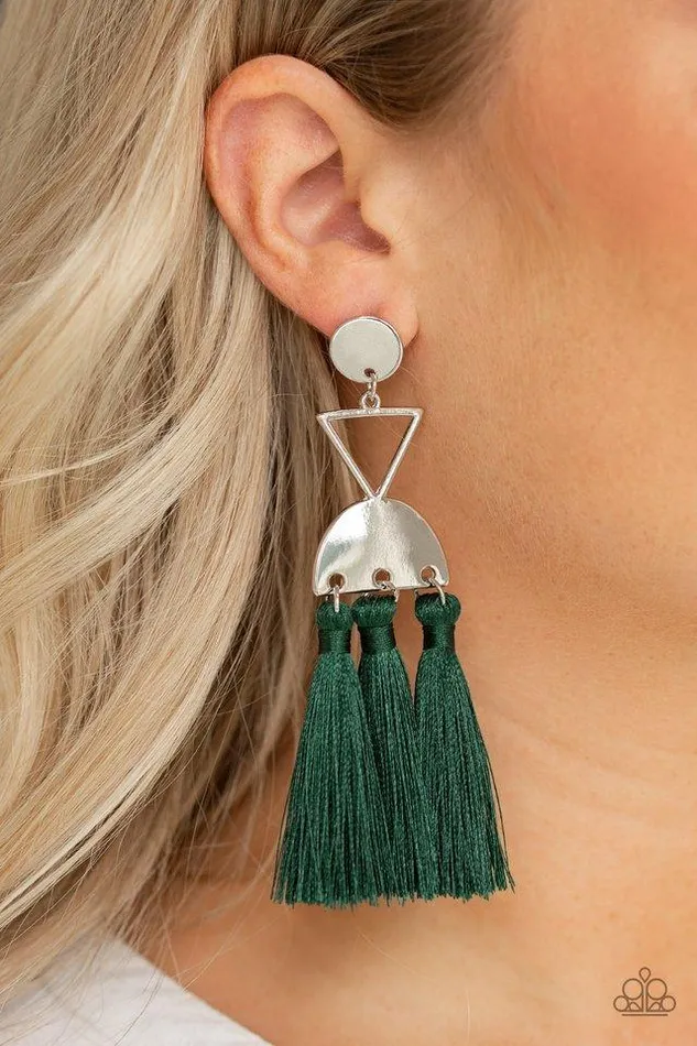 Paparazzi Earring Tassel Trippin Green Paparazzi Jewelry Earrings