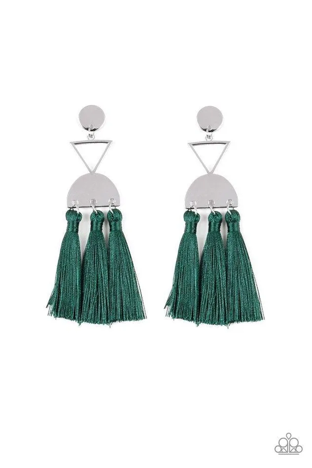 Paparazzi Earring Tassel Trippin Green Paparazzi Jewelry Earrings