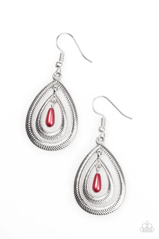 Paparazzi Earring Tranquil Teardrops Red Paparazzi Jewelry Earrings