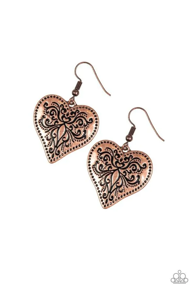 Paparazzi Earring Western Heart Copper Paparazzi Jewelry Earrings