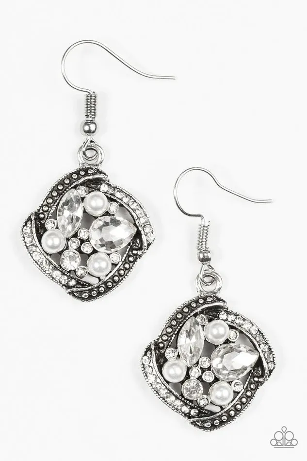 Paparazzi Jewelry Earrings Paparazzi Earring Prestigious Shimmer White