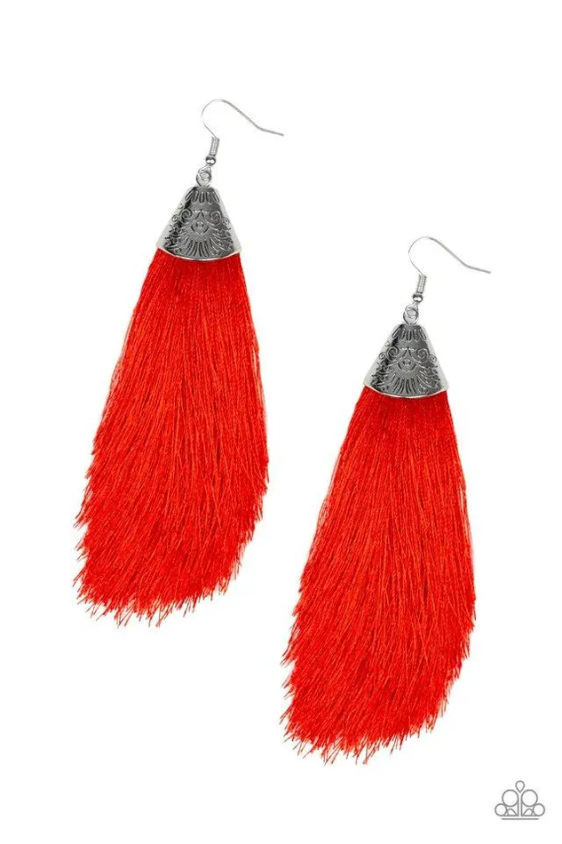 Paparazzi Jewelry Earrings Paparazzi Earring Tassel Temptress Red