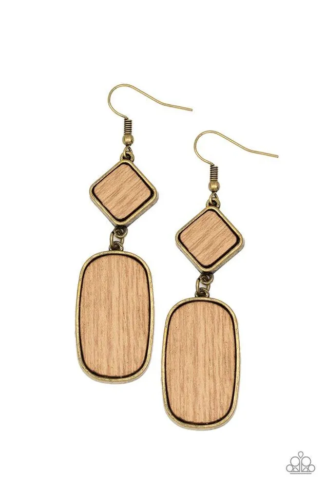 Paparazzi Jewelry Earrings Paparazzi Earring You WOOD Be So Lucky Brass