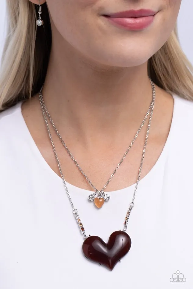 Paparazzi Jewelry Necklaces Paparazzi Necklace HeartRacing Recognition Brown