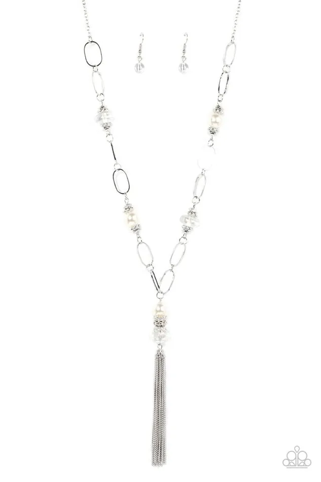 Paparazzi Jewelry Necklaces Paparazzi Necklace Taken with Tassels White