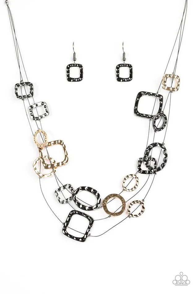Paparazzi Necklace GEOing Strong Black Paparazzi Jewelry Necklaces
