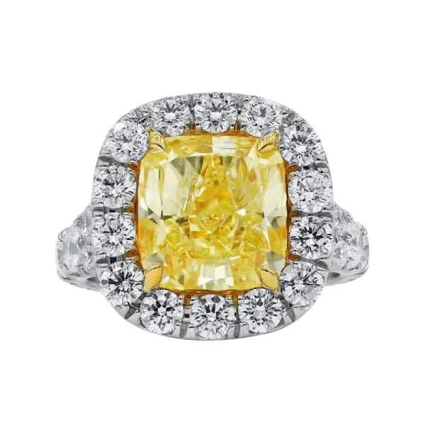 Platinum Fancy Yellow Diamond ring with center 501ct Cushion Cut Natural Diamond Diamond Source NYC Rings
