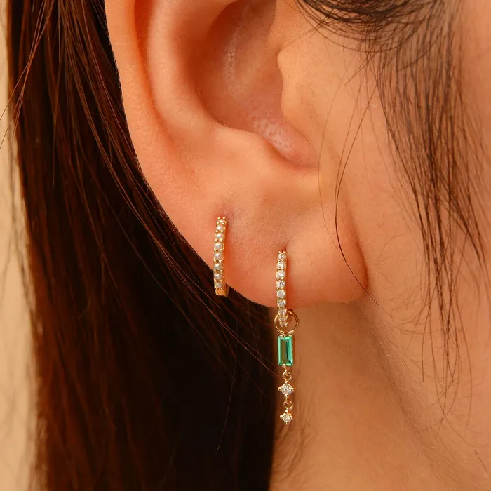 RG Charm Necklaces 14k Emerald and Diamond Dangle Hoop Charm