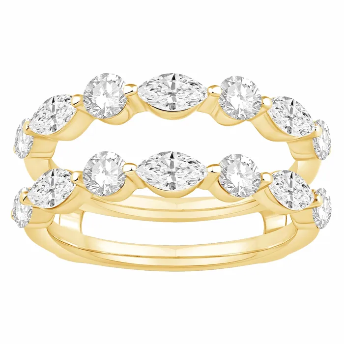 Rings 14K Yellow Gold Marquise and Round Diamond Ring Guard Wedding Bands Rings 14K Yellow Gold Marquise and Round Diamond Ring Guard Wedding Bands