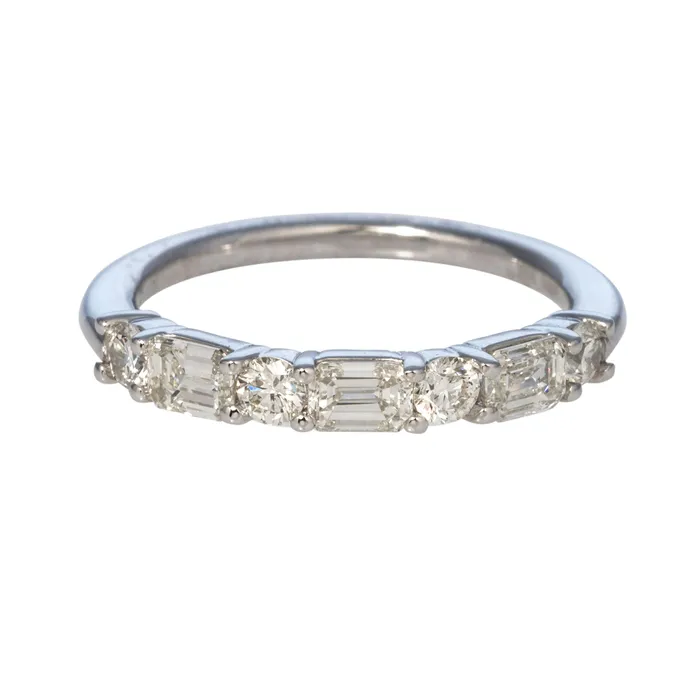 Rings 1ctw Round EmeraldCut Diamond Halfway 14K White Gold Band Croghans