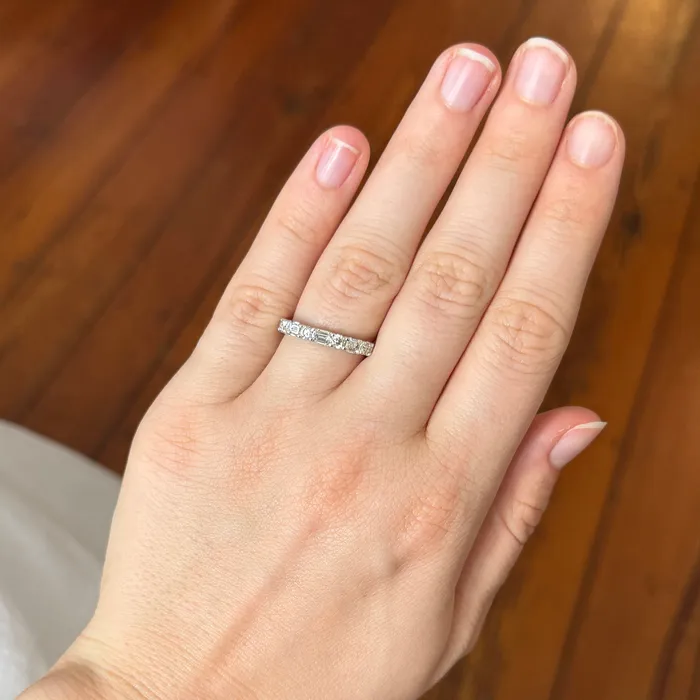 Rings 1ctw Round EmeraldCut Diamond Halfway 14K White Gold Band Croghans