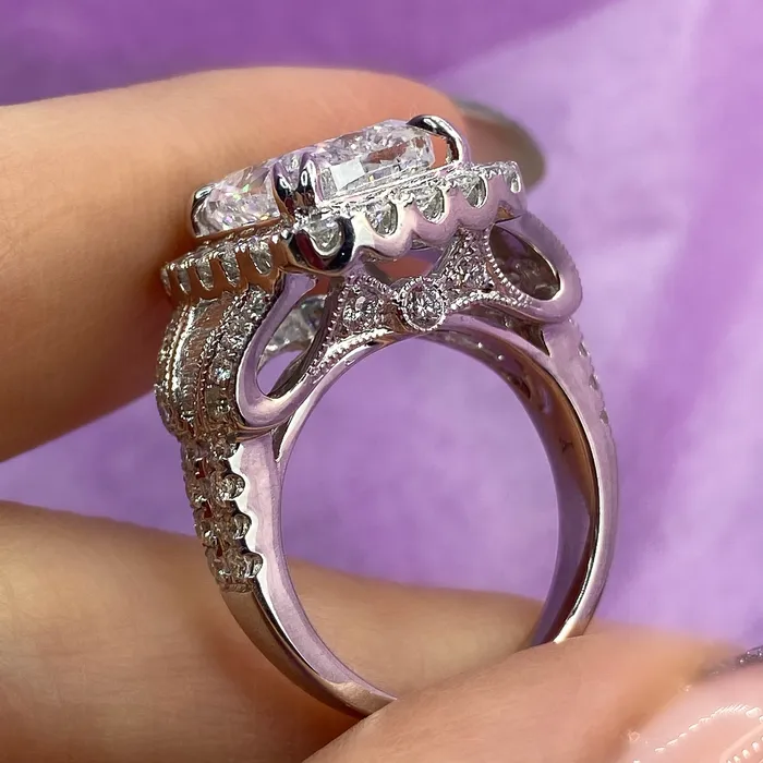 Rings Diamond Source NYC Fascinating Cushion Cut 14k White Gold Engagement Ring 763ct TDW