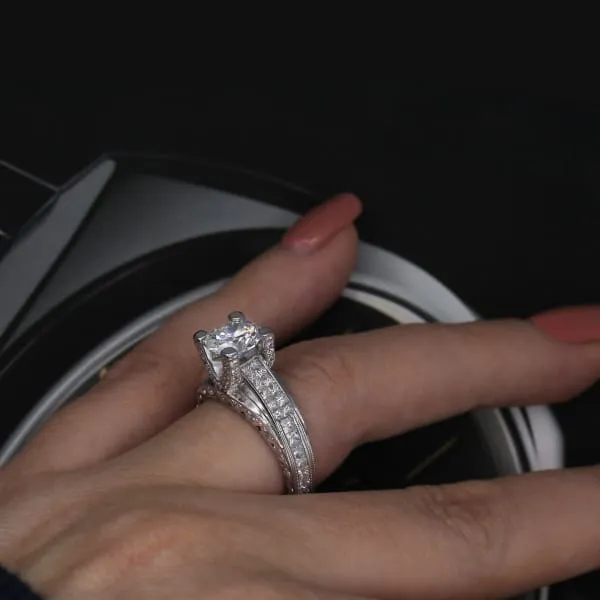 Rings Diamond Source NYC Unique Diamond Engagement Ring Set in 18K White Gold 321ct tw Round Brilliant Princess Cut Natural Diamonds