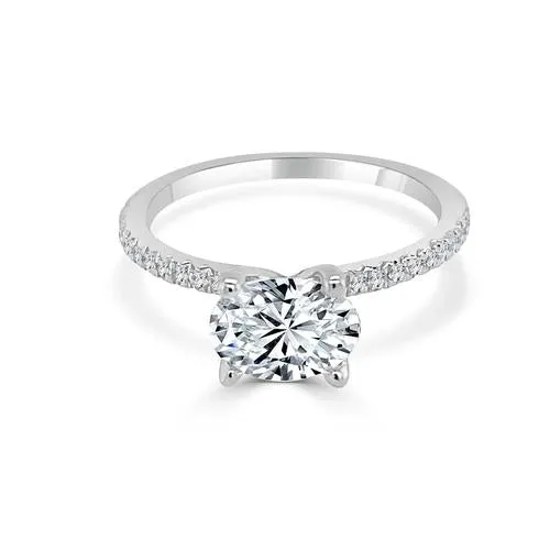 Rings Engagement Collections 14K White Gold Semi Mount Ring for East to West Oval Rings Engagement Collections 14K White Gold Semi Mount Ring for East to West Oval