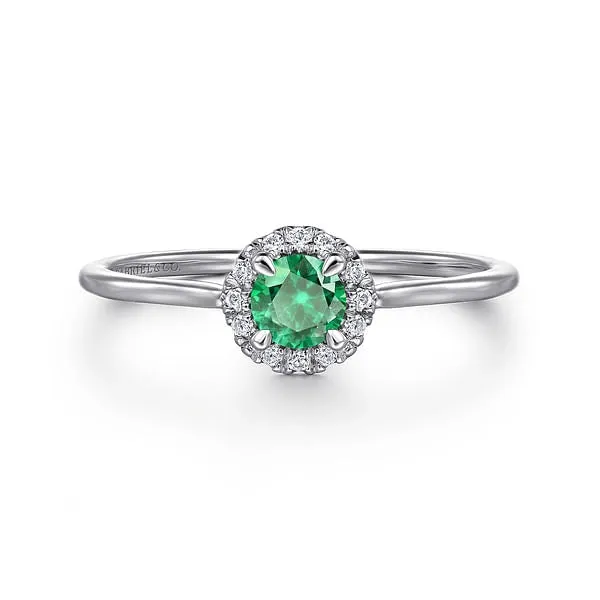 Rings Gabriel Co 14K White Gold Emerald and Diamond Ring