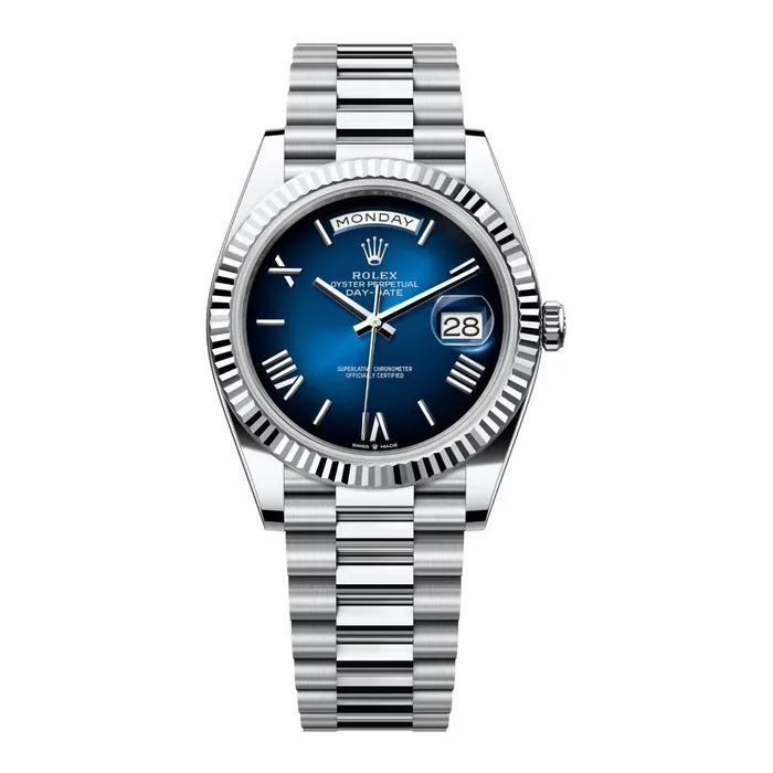 Rolex Bracelets 2024 Release Rolex DayDate 40 mm Platinum President bracelet Blue ombr dial Fluted bezel Mens Watch 228236 Rolex Bracelets 2024 Release Rolex DayDate 40 mm Platinum President bracelet Blue ombr dial Fluted bezel Mens Watch 228236