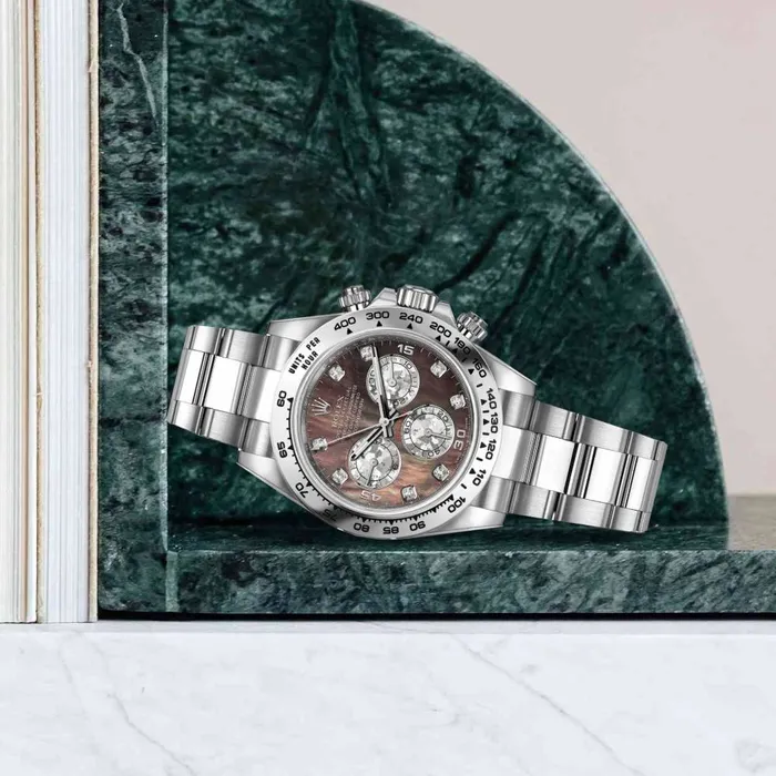 Rolex Bracelets Rolex Cosmograph Daytona 40mm Ref 1165090044 Black Mother of Pearl Diamond Dial 18K White Gold Oyster Bracelet Mens Watch