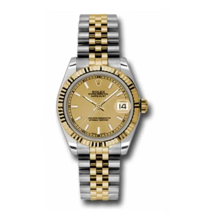Rolex Bracelets Rolex Datejust 31mm Ref 178273 chij Champagne Stick Dial Two Tone Stainless Steel 18K Yellow Gold Jubilee Bracelet Womens Watch