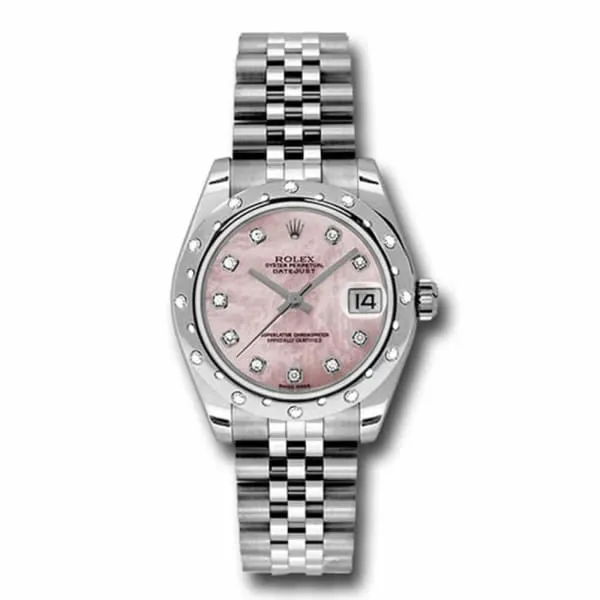 Rolex Bracelets Rolex Datejust 31mm Ref 1783440018 Pink Mother of Pearl Dial Diamond Bezel Stainless Steel Jubilee Bracelet Womens Watch