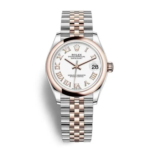 Rolex Bracelets Rolex Datejust 31mm Ref 2782410002 White Roman Dial Two Tone Stainless Steel 18K Rose Gold Jubilee Bracelet Womens Watch