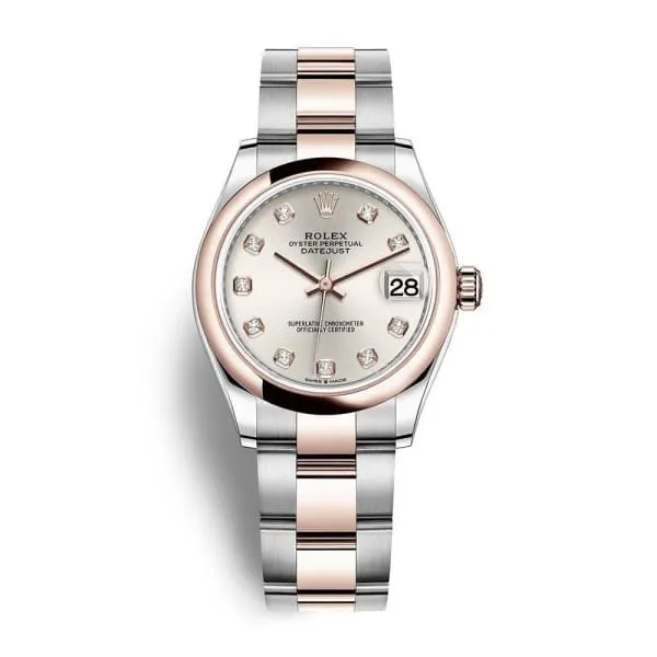 Rolex Bracelets Rolex Datejust 31mm Ref 2782410015 Silver Diamond Dial Two Tone Stainless Steel 18K Rose Gold Oyster Bracelet Womens Watch