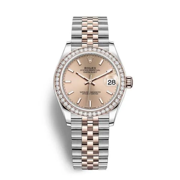 Rolex Bracelets Rolex Datejust 31mm Ref 278381rbr0010 Rose Stick Dial Diamond Bezel Two Tone Stainless Steel 18K Rose Gold Jubilee Bracelet Womens Watch