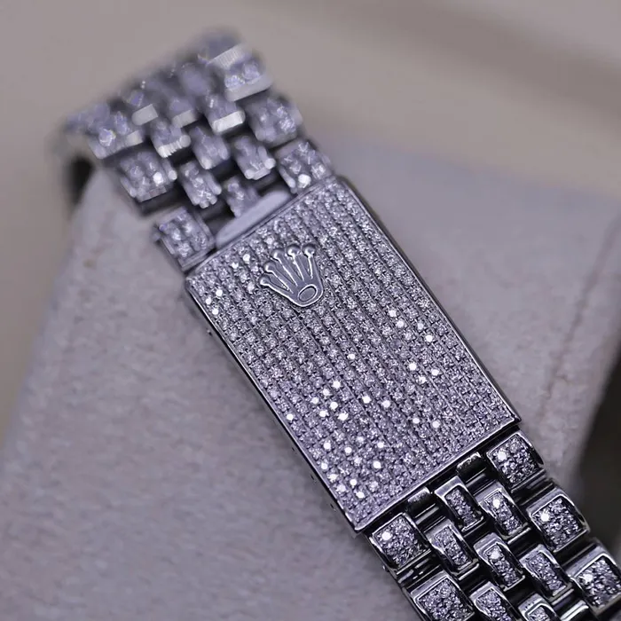 Rolex Bracelets Rolex Datejust 36mm Custom Iced Out Ref 116200 White Mother of Pearl Dial Stainless Steel Jubilee Bracelet Watch