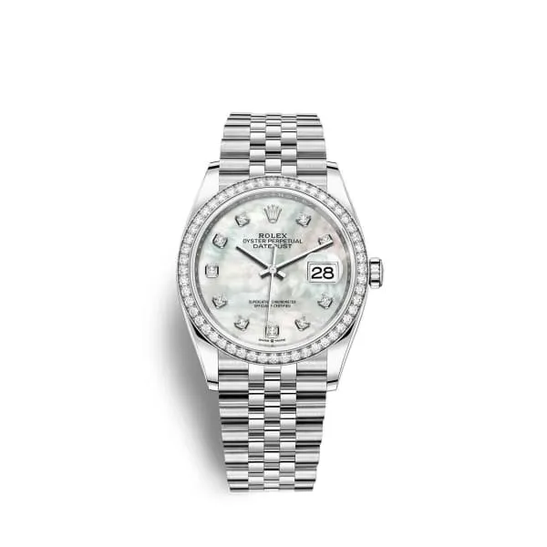 Rolex Bracelets Rolex Datejust 36mm Ref 126284rbr0011 White Mother of Pearl Diamond Dial Diamond Bezel Stainless Steel Jubilee Bracelet Watch