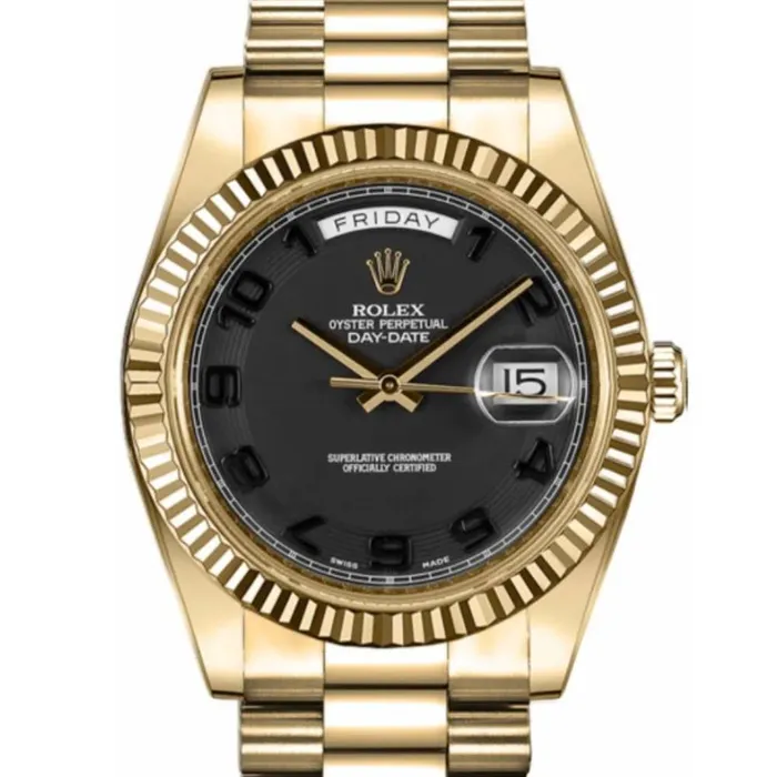 Rolex Bracelets Rolex Day Date 41mm Ref 218238 Black Dial Fluted Bezel 18K Yellow Gold President Bracelet Mens Watch