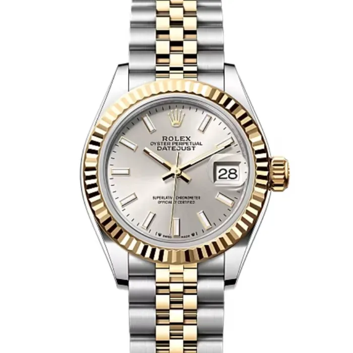 Rolex Bracelets Rolex LadyDatejust 28mm Ref 2791730019 Silver Stick Dial Two Tone Stainless Steel 18K Yellow Gold Jubilee Bracelet Womens Watch