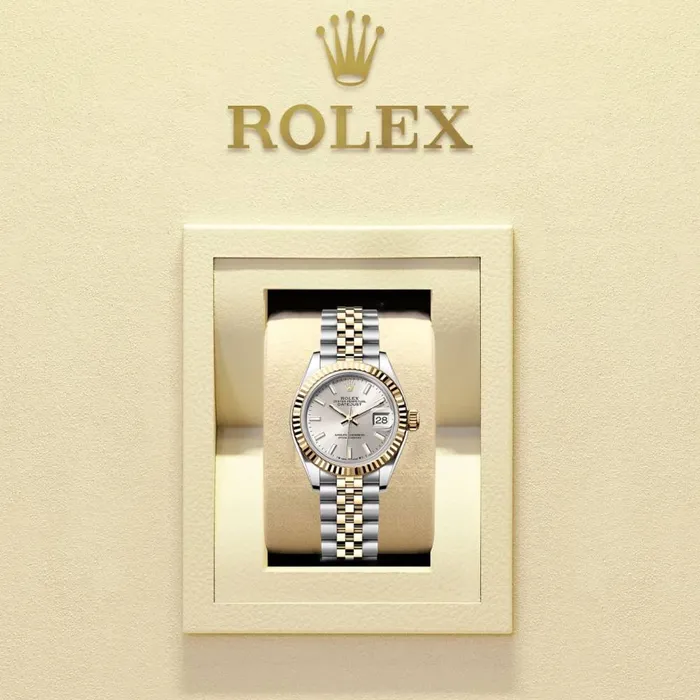 Rolex Bracelets Rolex LadyDatejust 28mm Ref 2791730019 Silver Stick Dial Two Tone Stainless Steel 18K Yellow Gold Jubilee Bracelet Womens Watch