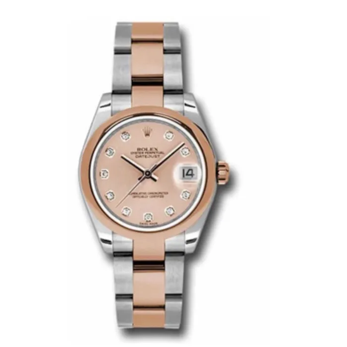 Rolex Datejust 31mm Ref 178241 pchdo Rose Diamond Dial Two Tone Stainless Steel 18K Rose Gold Oyster Bracelet Womens Watch Rolex Bracelets